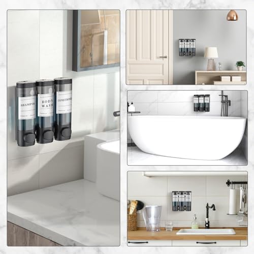 Shampoo and Conditioner Dispenser,Shower Soap Dispenser 3 Chamber No Drill Wall-Mounted Shampoo Dispenser for Shower Wall Mounted Shower Dispenser for Bathroom Hotel Large Capacity,Black - Image 3