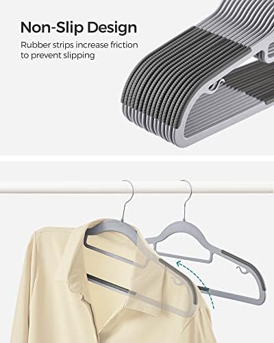 SONGMICS Pack of 100 Coat Hangers, Space-Saving Plastic Clothes Hangers | Non-Slip, 0.2 Inches Slim, 16.5 Inches Wide, 360° Swivel Silver Hook, Light Gray and Dark Gray, UCRP020G010 - Image 3