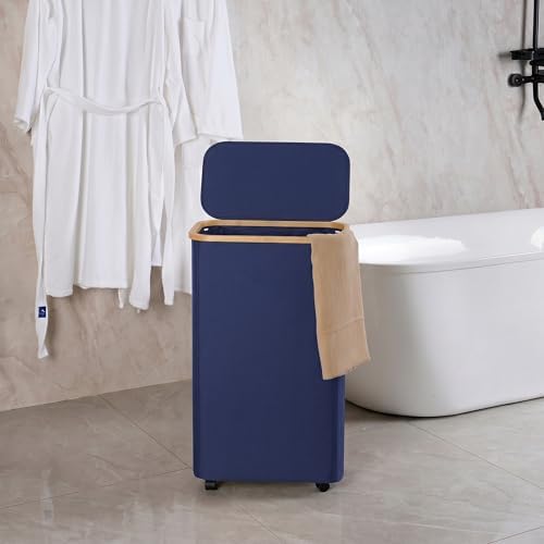 efluky Slim Laundry Hamper with Wheels, Narrow Laundry Basket with Lid and Removable Bag, Aesthetic Dirty Clothes Hamper on Wheels for Laundry Room, Bedroom, Dorm and Bathroom, 75L Beige - Image 5