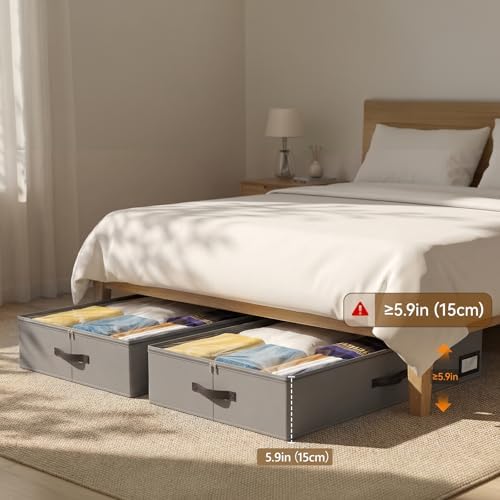 OIAHOMY 2 Pack Under Bed Storage with Handles, Underbed Container for Bedroom & Closet, Fits Beds Higher than 6", Under the Bed Storage for Seasonal Clothes, Blankets & Shoes - Grey - Image 2