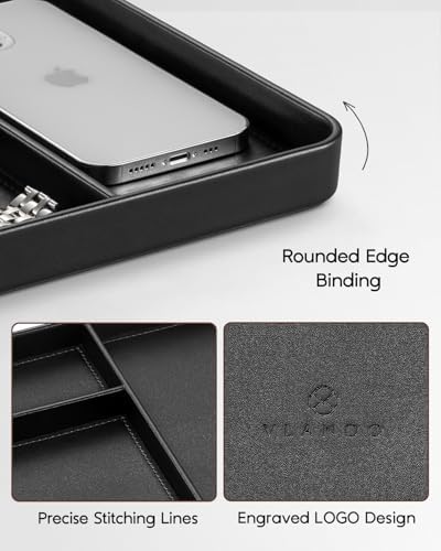 VLANDO Valet Tray, PU Leather Nightstand Organizer with Divider - Image 3
