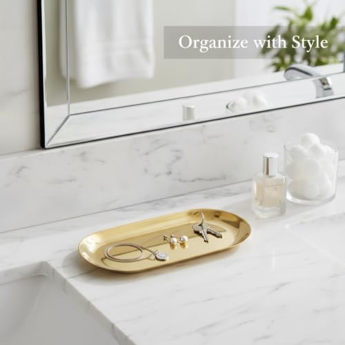 Effortless Organization Oval Tray, Stainless Steel Catchall for Keys & Jewelry, Decorative Vanity or Entryway Organizer - Image 2