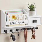 AIRPOP Key Holder Wall Mount-Home Sign Mail and Key Organizer for wall with 3 Hooks and Storage Drawer, Easy Installation Key Rack Hanger for Entryway Living Room House Decor (White) by AIRPOP