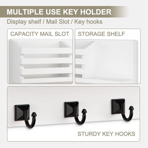 Key Holder Wall Mount, Mail Organizer for Wall with 5 Square Key Hooks - Image 4