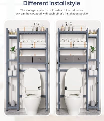 Homde Bamboo Over The Toilet Storage Organizer: Basket and Drawer (Grey) - Image 6