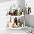 KINGNERWI 2-Tier Bathroom Counter Organizer, Vanity Corner Shelf, Silver - Image 2