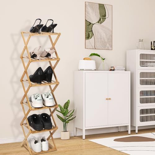 Bamboo Shoe Rack 6 Tier Foldable Shoe Rack for Entryway - Image 6