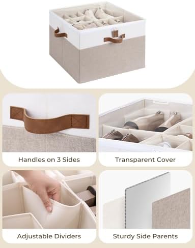 StorageWorks 16-Pair Fabric Shoe Storage Box for Closet, Brown and White - Image 5