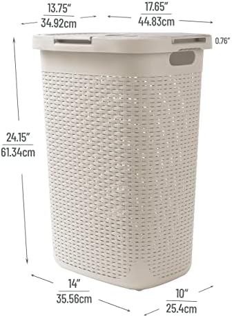 Mind Reader Tall Tapered Laundry Hamper with Lid, 60L Clothes Basket, Narrow Base Design for Bathrooms, Closets and Laundry Rooms, Plastic, 2 Pack, Ivory - Image 3