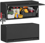 Metal Garage Wall Cabinet with Up-Flip Door,Wall-Mounted Steel Storage Cabinet, Float Tool Cabinet with Pegboard,Upper Cabinet for Kitchen,Garage,Workshop,Warehouse(13.8" H,Black) by Firstsky