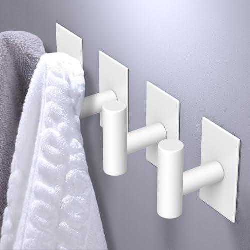VAEHOLD Wall Towel Hooks, Heavy Duty Sticky Holder Waterproof Towel Hooks for Hanging Coat, Clothes, Closet Hook Wall Mount for Kitchen (White, 4 Pack) - Image 2