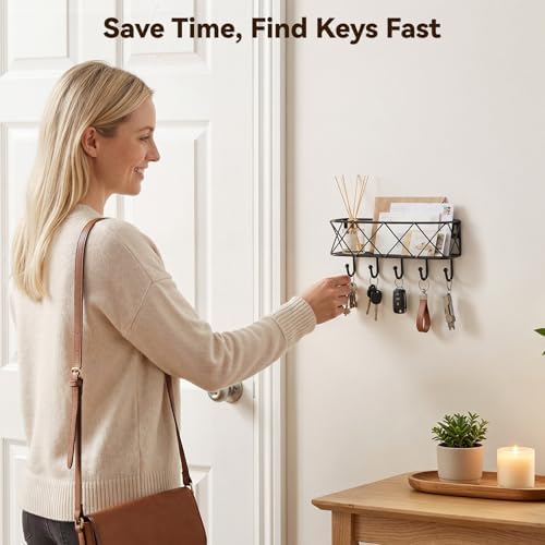 HappyHapi Key Holder Wall Mount, Metal Key Rack, 9.8”Lx2.1”Wx4.1”H - Image 6
