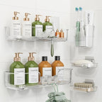 HAMITOR 5 Pack Adhesive Shower Caddy, Clear Transparent Shower Organizer by HAMITOR