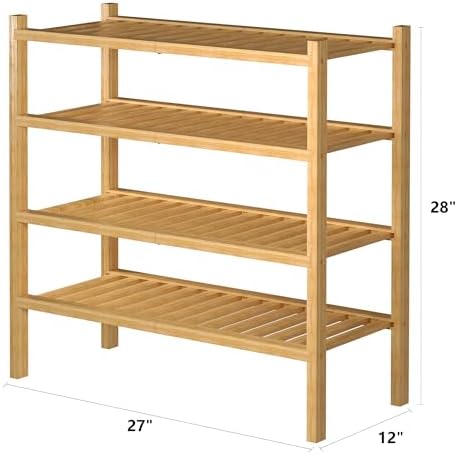 ROMGUAR CRAFT 4 Tier (Thick) Bamboo Shoe Rack for Closet Free Standing Wood Shoe Shelf for Entryway Small Space Stackable 27"x12"x28" (Natural) - Image 3