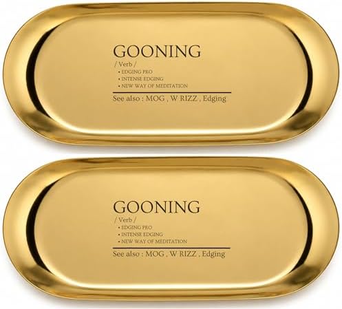 Gooning Catchall Tray Stainless Steel Oval Gold 7x3 Inch Vanity Tray Rust Resistant Stackable Modern Polished for Jewelry Keys and Vanity Organizer, Set of 2 by Unknown