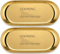 Gooning Catchall Tray Stainless Steel Oval Gold 7x3 Inch Vanity Tray Rust Resistant Stackable Modern Polished for Jewelry Keys and Vanity Organizer, Set of 2 by Unknown