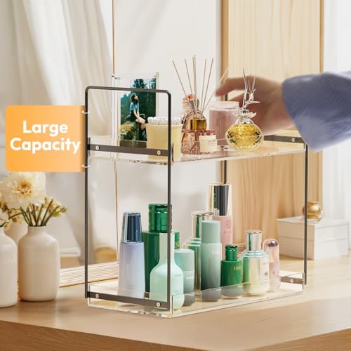 NPPLUS 2 Tier Bathroom Counter Organizer Matte Black+Clear Acrylic Vanity - Image 5