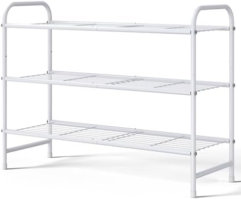 Kitsure Stainless Steel Shoe Rack Organizer, 25.6" Wide - 3 Tier, White | Sturdy Shoe Rack for Closet and Entryway, Free Standing Shoe Shelf, Closet Organizers and Storage by Kitsure