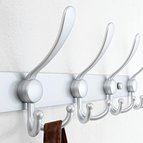 Dseap Coat Rack Wall Mount - 38” Long 10-Tri-Hooks Heavy Duty Coat Hanger Rail Wall Hooks for Hanging Coats Hats Clothing Clothes Purse Mudroom Entryway, Silver - Image 2