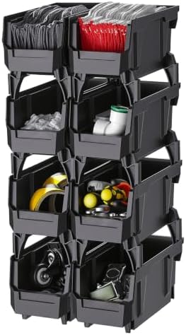 VEVOR Plastic Stackable Storage Bins, 10.9 x 5.5 x 5.1 inch (8 Pack), Plastic Containers for Organizing and Storage Bins for Closet, Garage, Small Parts, Office Supplies and Other Accessories, Black by VEVOR