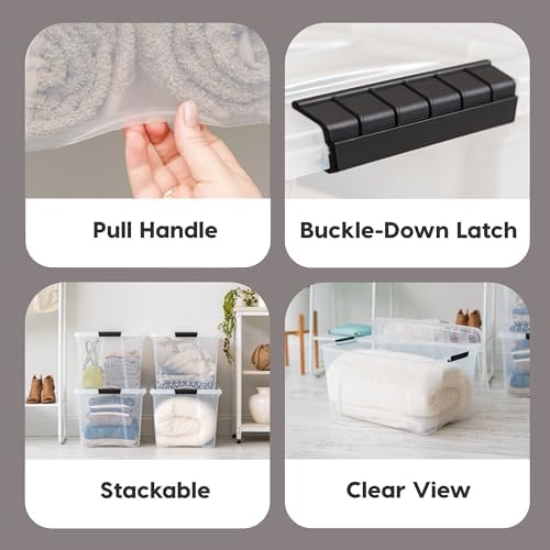 IRIS USA 72 QT Plastic Storage Box with Lid and Latches - 8 Pack - BPA-Free, See-Through Organizing Solution, Durable Nestable Stackable Containers, Secure Pull Handle - Clear - Image 3