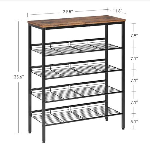 Nunsino Shoe Rack for Closet,5 Tier Shoe Organizer for Entryway,Shoe Shelf with Storage Shelves and Spacious Top,Max Holds 20 of Shoes,Rustic Brown - Image 3