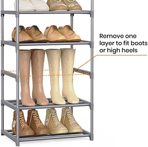 10 Tiers Tall Shoe Rack Narrow 20-24 Pairs Shoe Rack for Closet Entryway Vertical Metal Shoe Rack Organizer Shoe and Boots Organizer Storage Sturdy Shoe Shelf Shoe Stand Gray - Image 5