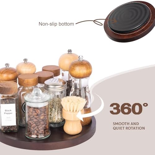 Wood Lazy Susan Organizer Kitchen Turntable for Cabinet Farmhouse Bathroom Decor Round Decorative Tray for Vanity, Counter, Sink, Coffee Table, 10 Inch, Walnut - Image 4