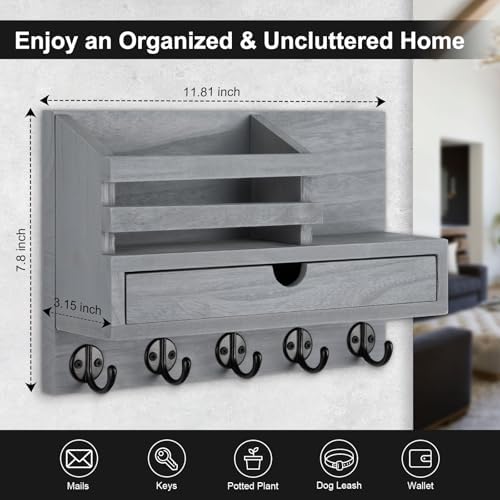 Key Holder Wall Mount, Mail Holder with Storage Drawer - Image 2