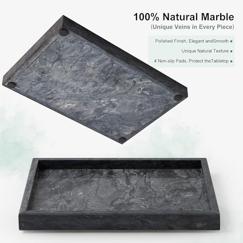 Natural Large Marble Vanity Tray, Stone Organizer for Bathroom & Kitchen - Image 3