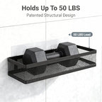 PUSDON 5-in-1 16.5" Extra Long Slim Wall Mount Wrapped Mesh Kitchen Organizer & Shower Caddy Kit, with Paper Towel Holder, Utensil Holder, Soap Dish, Holds 50LBS - Matte Black, Netting - Image 5