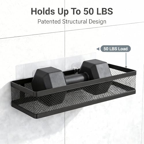 PUSDON 5-in-1 16.5" Extra Long Slim Wall Mount Wrapped Mesh Kitchen Organizer & Shower Caddy Kit, with Paper Towel Holder, Utensil Holder, Soap Dish, Holds 50LBS - Matte Black, Netting - Image 5