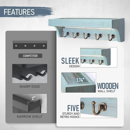 Rebee Vision Key Holder Wall Mount for Room Decor, Distressed Blue - Image 5