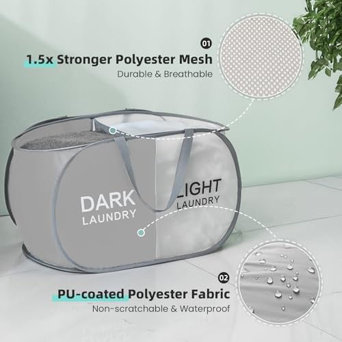 Collapsible Laundry Baskets with 2 Compartments, Black + Begie - Image 4