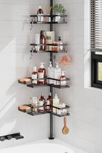 YASONIC Corner Shower Caddy Tension Pole, 25.7-109.1in Adjustable Shower Shelves, Rust-Resistant Shower Organizer, No-Drill 3-Step Installation, Bathroom Shelves for Renters & Family, Black by YASONIC