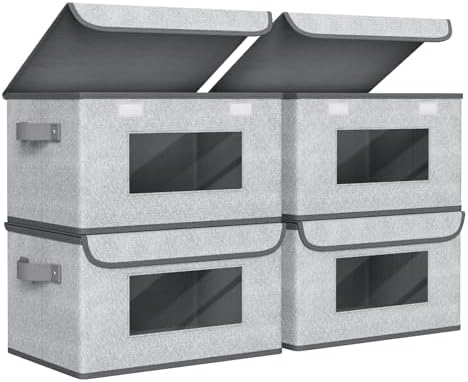 Univivi [4-Pack Fabric Storage Boxes Collapsible Storage Bins with Lids and Handles Cube Organizer Basket for Home, Closet, Bedroom (Gray, 14.4''x10''x8.3'') by Univivi