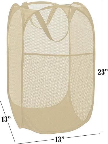 BATTOO Deluxe Strong Mesh Pop up Laundry Hamper Basket with Side Pocket for Laundry Room, Bathroom, Kids Room, College Dorm or Travel Beige - Image 3