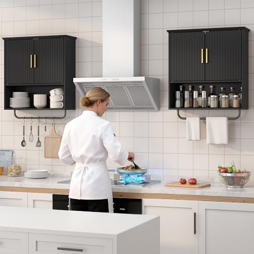 Wall Mounted Cabinet with Towel Bar & Shelves for Kitchen Bathroom - Image 3