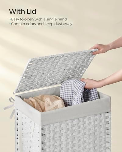 SONGMICS Laundry Hamper with Lid, 23.8 Gal (90 L) Synthetic Rattan,Foldable - Image 3