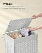 SONGMICS Laundry Hamper with Lid, 23.8 Gal (90 L) Synthetic Rattan,Foldable - Image 3