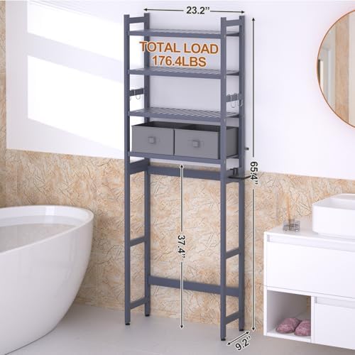 Cozivolife Over The Toilet Storage: 4-Tier Rack with 2 Baskets (Grey) - Image 6
