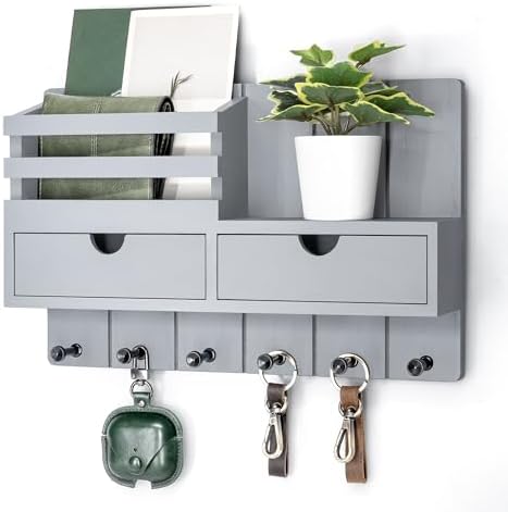 Rebee Vision Key Holder Wall Mount with 2 Drawers for Home Decor, Gray by REBEEVISION
