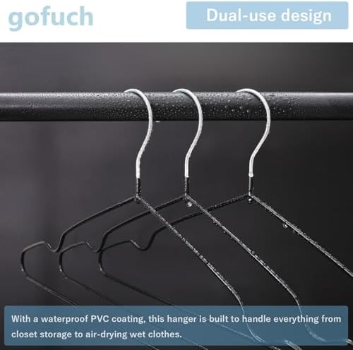 Ultra-Thin Metal Hangers, 20 Pack Non-Slip PVC Coated Space Saving Clothes Hangers for Closet, 16 inch Wide for Suits, Dresses, Jackets（Black） - Image 5