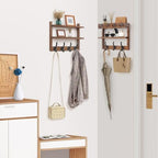 29" Coat Rack Wall Mount with Shelf, Pine Two-Tier Wall Shelf Mounted Coat and Key Hanger with 7 Heavy Duty Hooks 4 Key Hooks, Entryway Key Holder with Mail Holder for Bedroom,Living Room (Brown) - Image 4