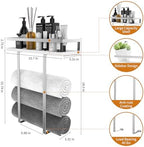 Towel Rack Wall Mounted, Xstydes Metal Towel Holder with Wooden Shelf for Folding Large Towels, Towel Storage for Small Bathroom Organizer Decor or RV Camping, Silver - Image 2
