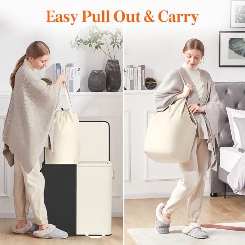 Lifewit Double Laundry Hamper with Lid, Removable Laundry Bags, White&Black - Image 4