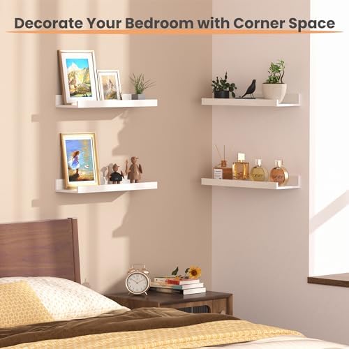 upsimples Floating Shelves for Wall, Wall Shelves for Decor Storage Set of 6, Wall Mounted Wood Shelf for Bedroom, Living Room, Bathroom, Kitchen, Picture Ledge Shelf, White (Pack of 2) - Image 5