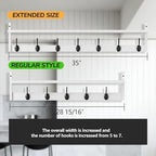 BAMEOS 35" L Wall Hooks with Shelf, Entryway Coat Hooks, Wood Wall Hanging Shelf, Wall-Mounted Coat Rack with 7 Dual Metal Hooks for Bathroom, Kitchen, Living Room, Bedroom (White) - Image 2