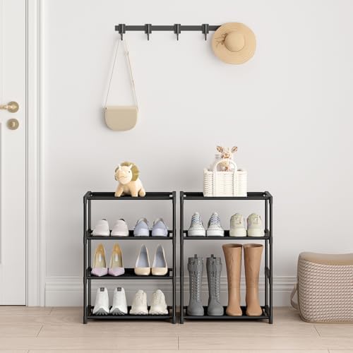 Autonomier 4 Tier Extra Small Shoe Rack (16.3" Wide), Space Saver Shelf | Kids Toddler Adult Shoe Storage Organizer, Narrow Stackable Shoe Organization Shelves, for Closet Floor Entryway Bedroom - Image 2
