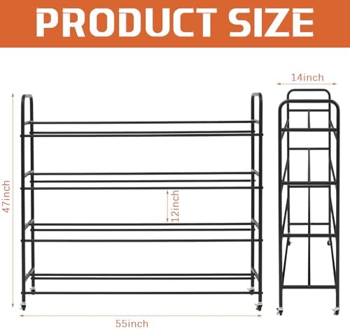 Colingmill Heavy Duty Basketball Rack with Wheels, Multi-tier Rolling Ball Storage Cart, Sports Equipment Organizer for School, Gym, Club Shoot Training(55 x 14 x 47 Inches,40 Balls) - Image 2